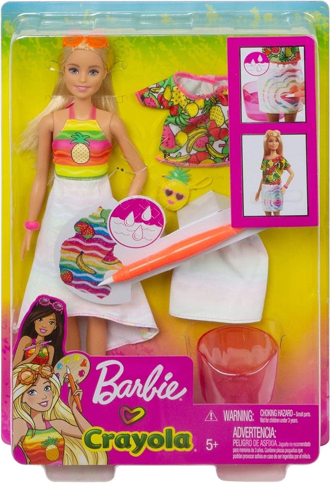 Barbie Crayola Rainbow Fruit Surprise Pineapple-Scented Blonde Doll and Fashions, Creative Art Fashion Toy, Gift for 5 Year Olds and Up