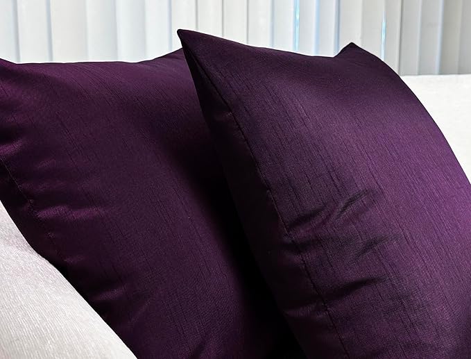 Aiking Home 24x24 Inches Faux Silk Square European Shams, Zipper Closure, Eggplant (Set of 2)