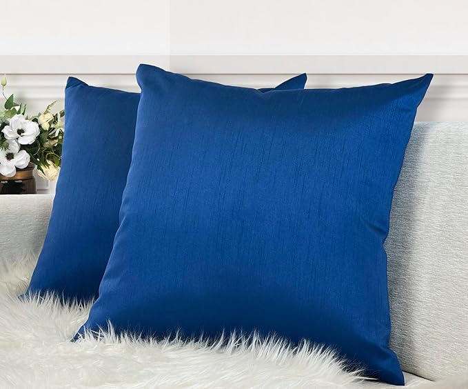 Aiking Home 26x26 Inches Faux Silk Square European Shams, Zipper Closure, Royal (Set of 2)