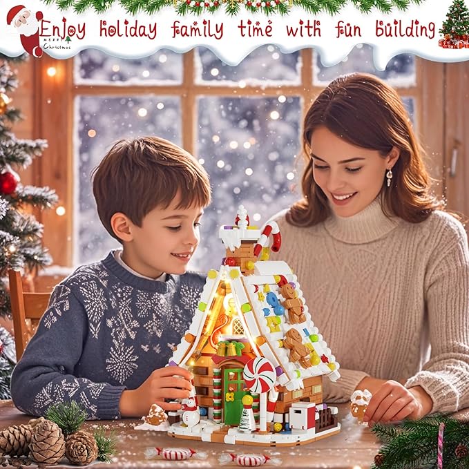 Christmas Gingerbread House Lighting Building Set, Fairy Christmas Village House Collection Lighted Building Toys, Ideal Gifts for Xmas, Home Decor Adult Kids 6+
