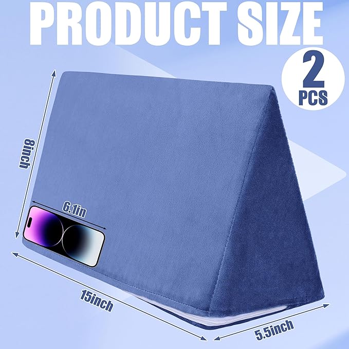 BALAPET 2 Pcs Small Wedge Pillow for Sleeping，Premium Foam Bed Pillow for Side Sleeping,Triangle Wedge Pillow for Leg Elevation,Yoga,Reduce Back Pain(Blue