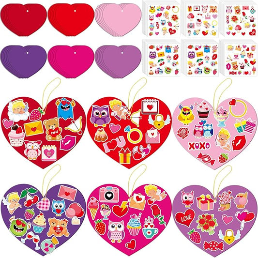 36 Sets Valentine's Day Heart Craft Kits for Kids Valentines DIY Heart-Shaped Craft Kits with Stickers Valentines Day Hanging Multicolor hearts Crafts for Classroom Home Activity Decoration