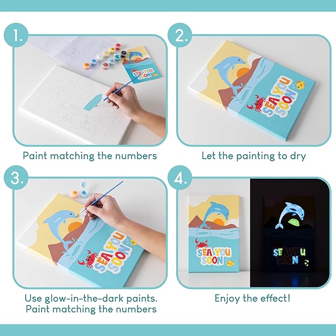 BONNYCO Paint by Numbers Kit for Kids Sea Animals Pack 3 Canvas Paint by Number Canvas, Ocean Gifts for Kids, Arts and Crafts, Kids Paint by Number, Kits Pre Drawn Canvas for Painting for Kids