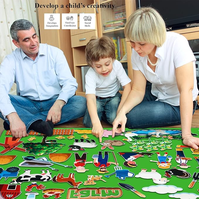 Craftstory 47 Pcs Farm Animals Toys Flannel Felt Board Story Sets for Toddlers Kids 47 Pieces Farm Barnyard Toys Interactive Montessori Sensory Busy Board Arts Crafts Gifts for Kids