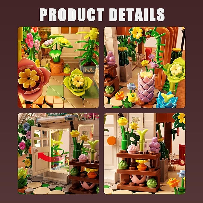 TYCOLE Flower House Building Set with Lights,Garden House Building Toy Kits Compatible with Legos,Creative Greenhouse Building Playset,Christmas Birthday Gift for Adults or Girls 8-12 Years(719PCS)