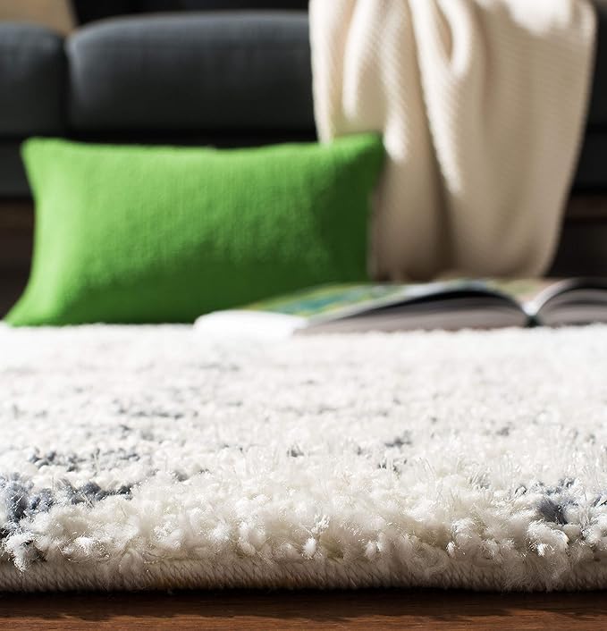SAFAVIEH Berber Fringe Shag Collection 2'2" x 22' Cream / Dark Grey BFG516A Moroccan Non-Shedding Living Room Bedroom Dining Room Entryway Plush 1.2-inch Thick Runner Rug