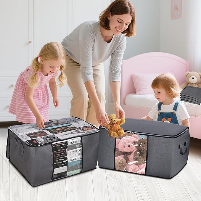 90L Large Blanket Storage Bags, 8 Pack Clothes Storage Bag Comforter Storage Bin with Reinforced Handle and Lid Foldable Closet Organizer and Storage Containers for Bedding Sheets and Duvet