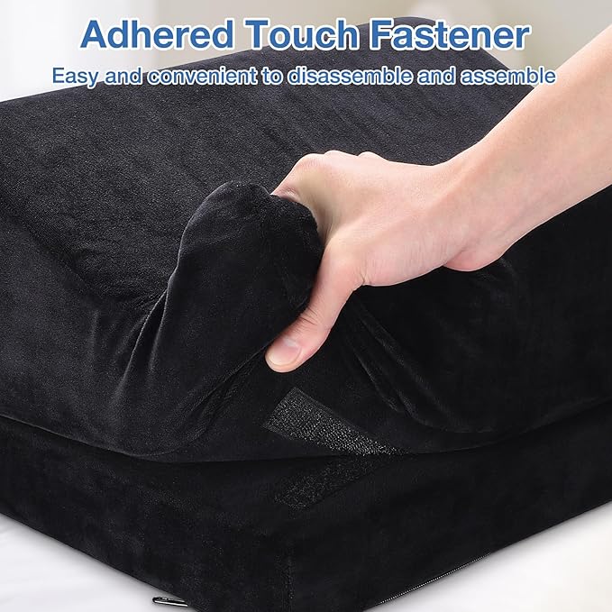 Foot Rest for Under Desk at Work, Foot Mat with Cover for Office Home Chair Sofa, Comfortable Footrest with Adjustable Height, High-Density Foam Leg Elevation Pillow to Relieve Back/Knee Stress, Black