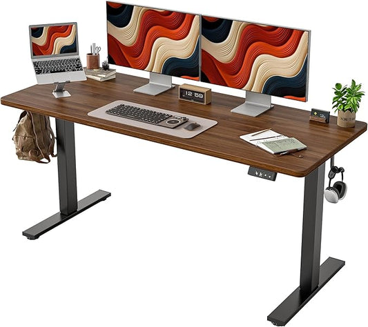 TIQLAB Electric Standing Desk, Adjustable Height Stand up Desk, 63 * 24 Inches Sit Stand Home Office Table with Splice Board, Black Walnut