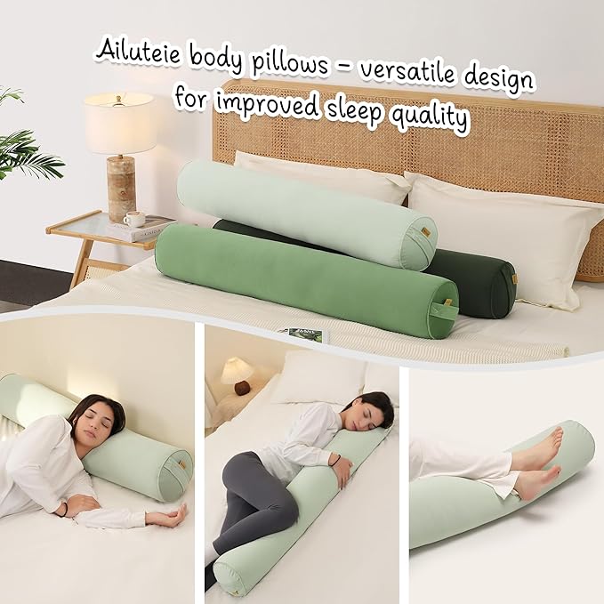 Bolster Pillow for Bed – Long Round Body Pillow for Adults, Cuddle Pillow for Sleeping, Full-Length Support,39.37 x 7.87 Inches,Celadon Green