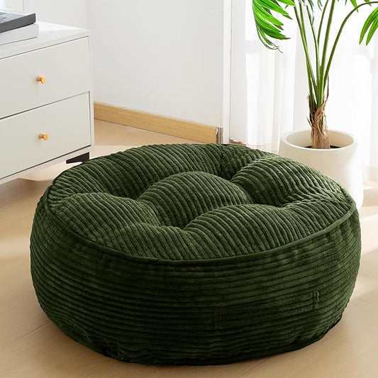 8" Washable Floor Pillow Cushion for Adults, Meditation Cushion Pillow, Large Round Floor Sitting, Removable Tufted Corduroy Cover, for Tatami Living Room or Yoga, 22x22 Inch, Machine Washable