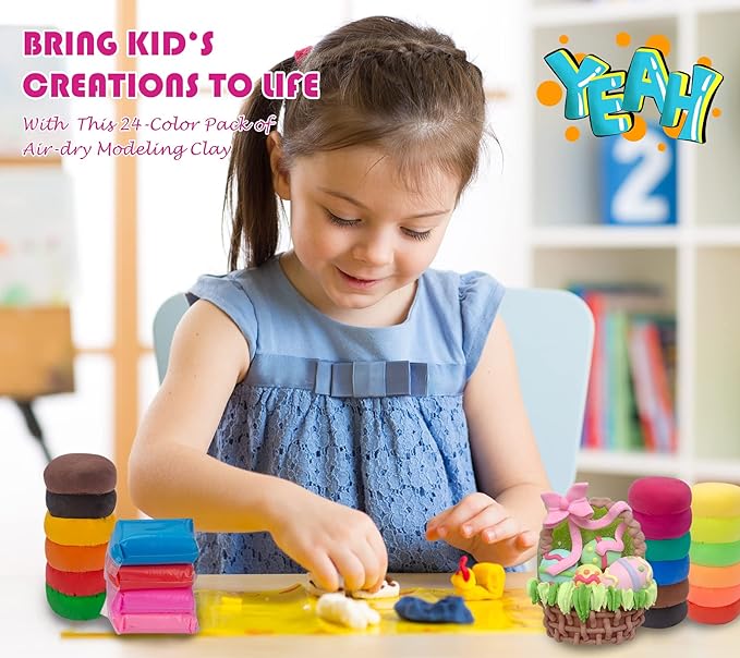 Air Dry Clay, 24 Colors Modeling Clay Kit with 3 Sculpting Tools, Magic Foam Clay for Kids and Adults, DIY Molding Clay Gift for Boys and Girls