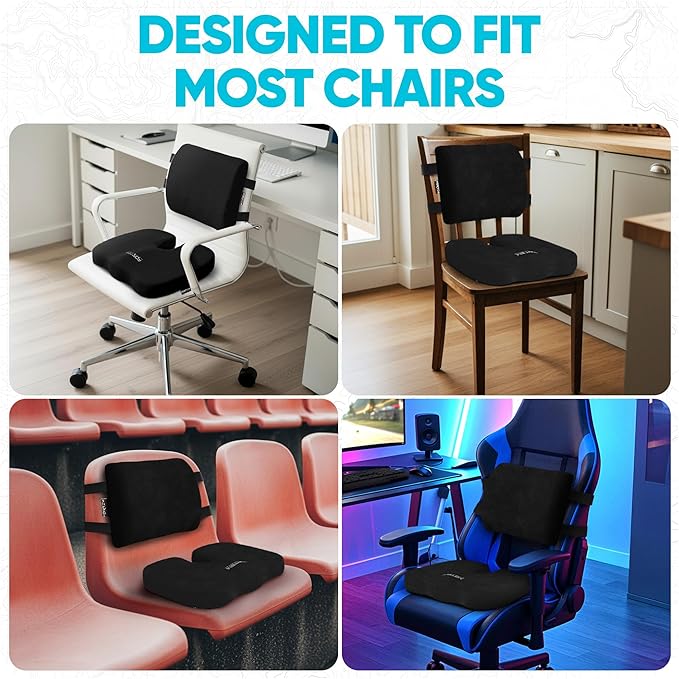 FORTEM Seat Cushion, Office Chair Cushion, Lumbar Support Pillow for Office Chair, Memory Foam Sciatica Coccyx Tailbone Pressure Pain Relief, Car Sitting Pad, Washable Non Slip, XL