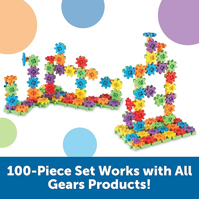 Learning Resources Gears! Gears! Gears! 100-Piece Deluxe Building Set - Ages 3+, Preschool Building Sets, Gears Toys for Kids, STEM Toys for Toddlers, Construction Toy Set
