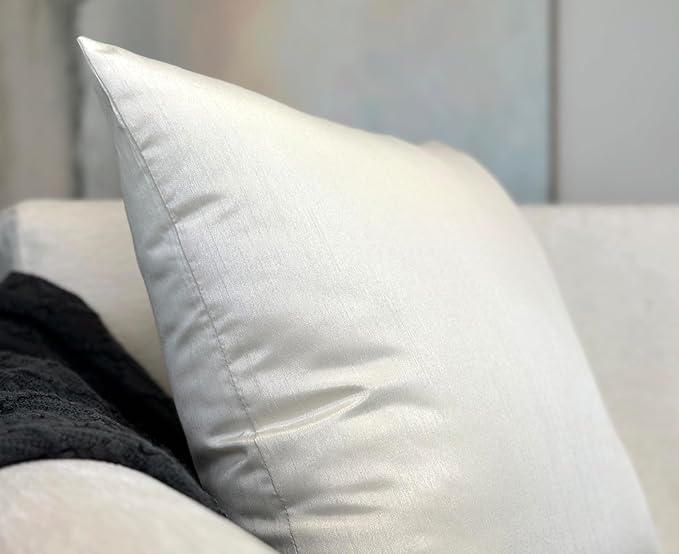 Aiking Home 24x24 Inches Faux Silk Square European Shams, Zipper Closure, Ivory (Set of 2)