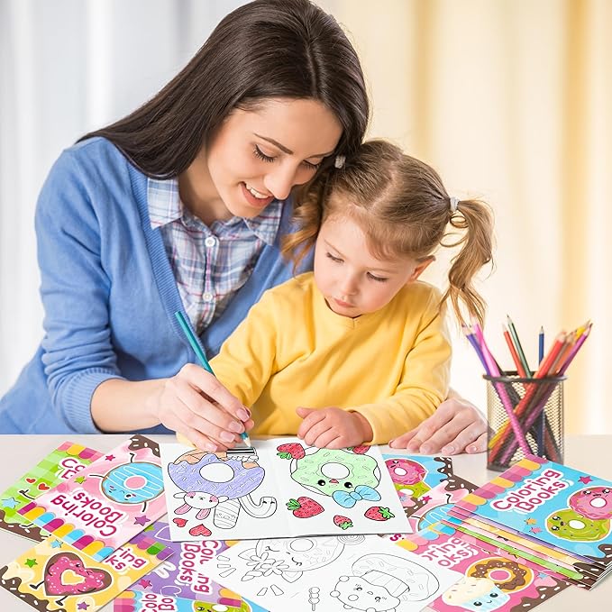 24Pcs Donut Coloring Books for Kids Bulk Cute Mini Coloring Booklet DIY Art Drawing Book with Dessert Doughnut for Toddlers Birthday School Party Favors Goodie Bag Filler