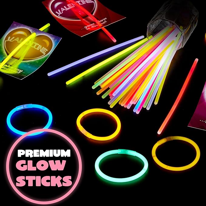 JOYIN 36 Packs Neon Valentines Day Gift Cards with Glow Stick Bracelets, Glow in the dark Necklaces for Valentine's Party Favor, Valentine Classroom Exchange Cards, Valentine School Prize