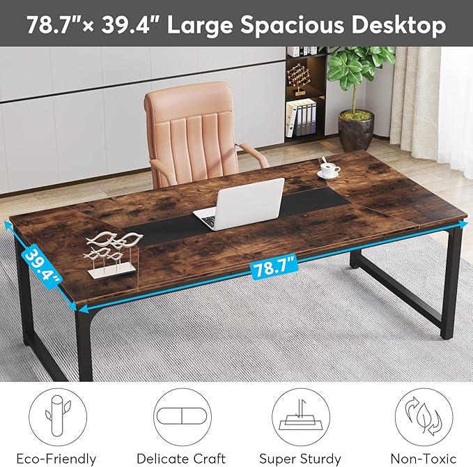 Tribesigns Modern Computer Desk, 78.7 x 39.4 inch X Large Executive Office Desk Computer Table Study Writing Desk Workstation for Home Office,Rustic/Black