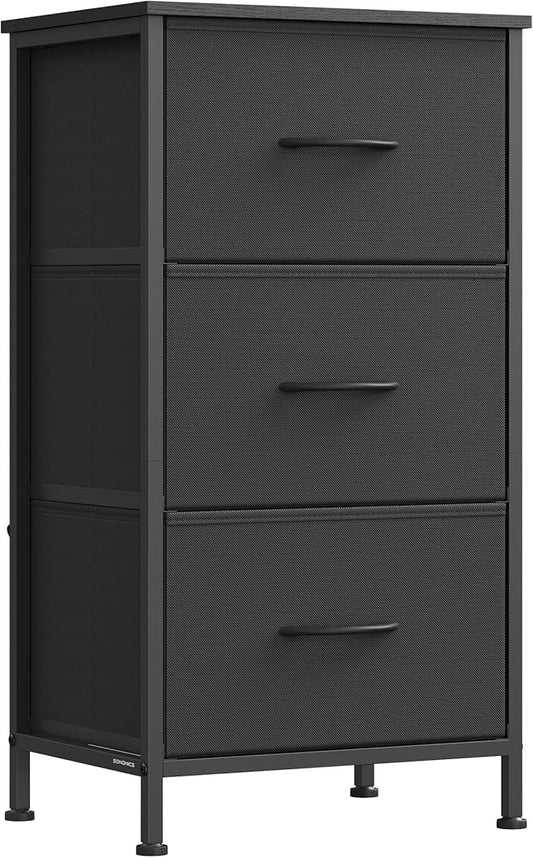 SONGMICS Dresser for Bedroom, Chest of Drawers, Steel, MDF, 3 Non-Woven Fabric Drawers, Storage Organizer Unit, Closet, Entryway, Ink Black and Ebony Black ULGS313B01S