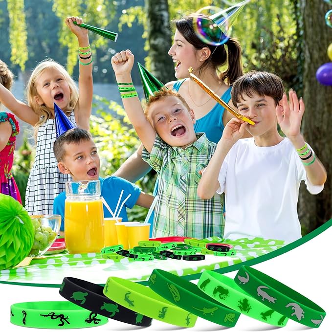 30 Pack Reptile Party Supplies Crocodile Silicone Wristbands Reptile Party Favors Crocodile Party Favors Bracelet Gifts Bag Stuffer for Reptile Crocodile Themed Birthday Party Supplies (Reptile)