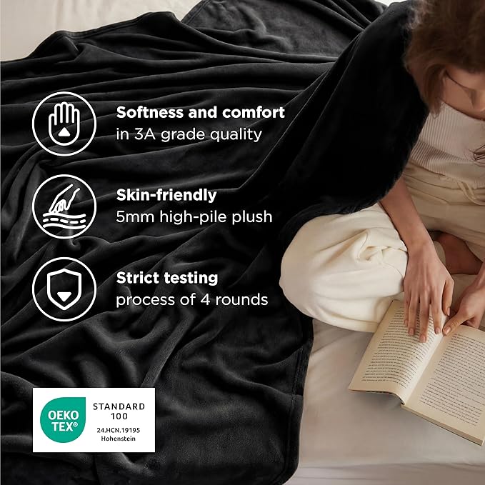 Bedsure GentleSoft Fleece Throw XL Blanket Black - 300GSM Soft Lightweight Plush Cozy Blankets for Bed, Sofa, Couch, Travel, Camping, 50x70 inches