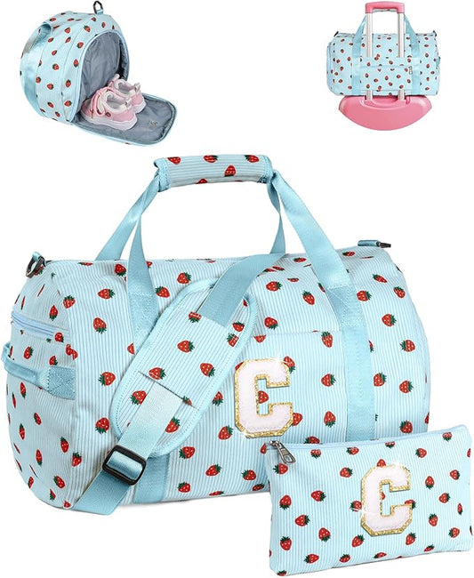 Birthday Gift for Grandkids, Girls Gym Bag, Kids Personalized Weekend Duffel Bags with Shoe Compartment, Initial Travel Tote with Makeup Bag, Trendy Gifts for Teen Girl (Letter C)