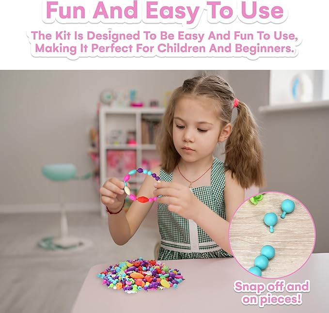 Jewelkeeper Bracelet Jewelry Making Kit for Girls - Arts and Crafts for Kids - Snap Pop Beads - Charm Bracelet Making Kit for Girls - DIY Necklace Hairband Bracelet Ring Earring - Gifts Toy Set - Pink