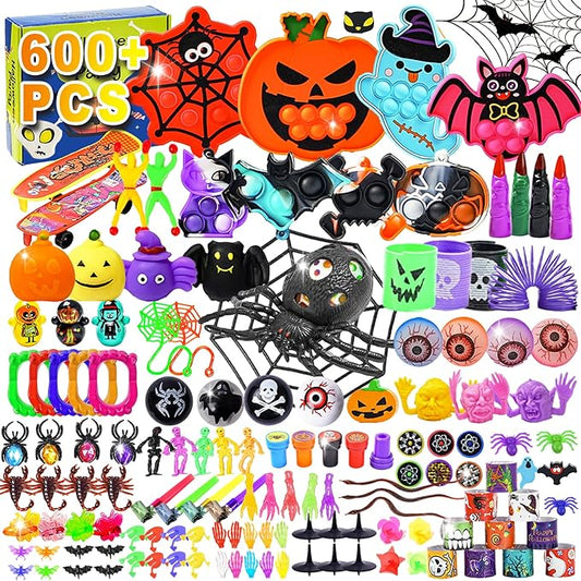 600 Pcs Halloween Party Favors for Kids, Fidget Toys Bulk, Prizes for Kids, Halloween Toys Treats Gifts, Carnival Treasure Classroom Prizes Box, Goodie Bag Stuffers, Party Toy Supplies