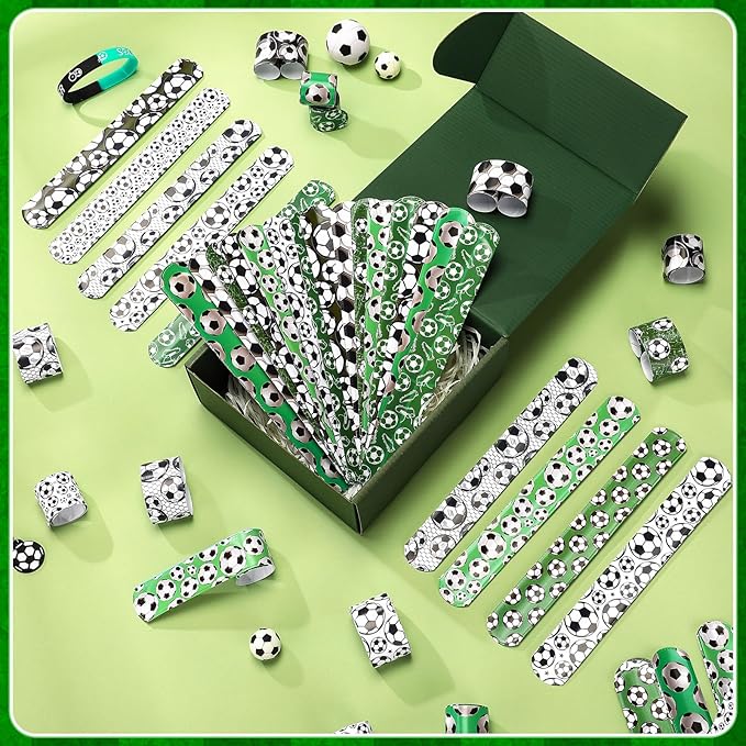 Aoriher 72 Pcs Soccer Slap Bracelets Soccer Wristbands Bracelets Bulk for Soccer Party Favors Sport Themed Bracelet