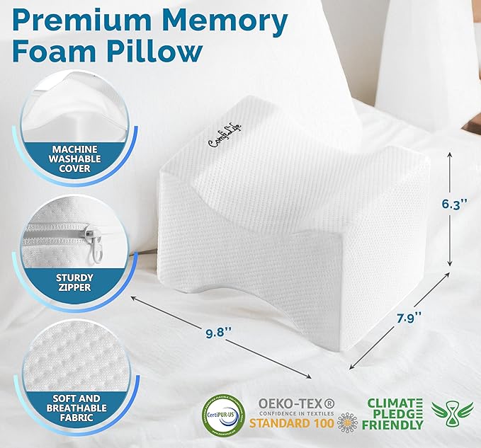 ComfiLife Orthopedic Knee and Leg Pillow for Side Sleepers Sleeping - 100% Polyurethane Foam for Back Pain, Hip Pain Relief