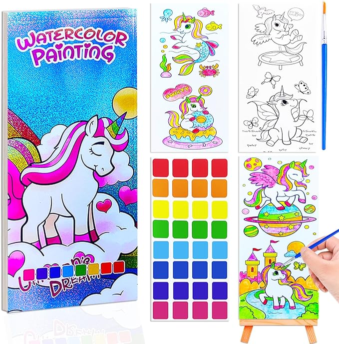 BAOXUE Water Color Paint Sets for Kids, Pocket Watercolor Painting coloring Book, Paint With Water Books for Kids Ages 4-8, Art Craft Set for Girls Boys Drawing with Brush