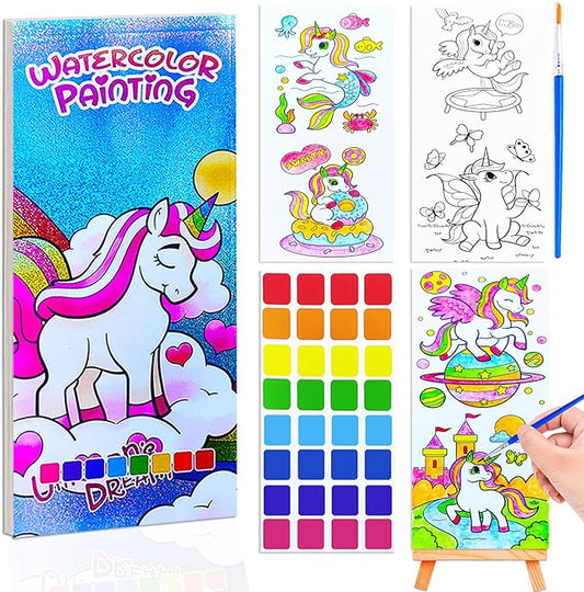 BAOXUE Water Color Paint Sets for Kids, Pocket Watercolor Painting coloring Book, Paint With Water Books for Kids Ages 4-8, Art Craft Set for Girls Boys Drawing with Brush