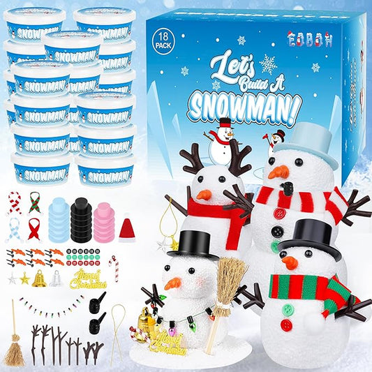 18 Pack Build a Snowman Kit, Snowman Kit DIY Winter Decorations Indoor, Christmas Snowman Crafts for Kids Bulk, Creative Kids Air Dry Clay Modeling Crafts Kit for Christmas Kids Gifts Favor Supplies