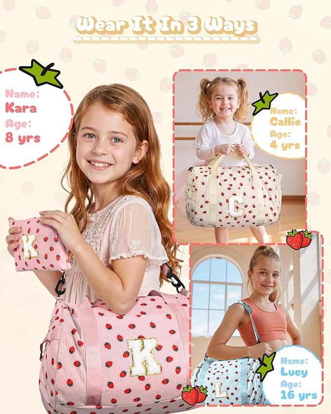 2 Year Old Girl Birthday Gifts, Girls Gym Bag, Kids Personalized Weekend Duffel Bags with Shoe Compartment, Initial Travel Tote with Makeup Bag, Teenager Gift Ideas (Letter G)