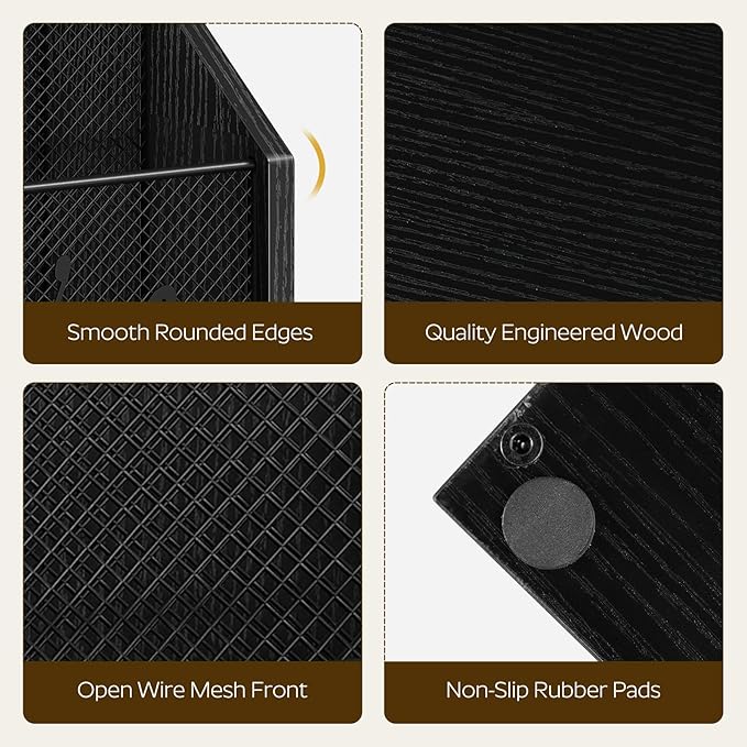 YATINEY Magazine Holder, Wood Magazine Rack Floor, Mail Organizer Countertop, Magazine Mail Holder Sorter, Record Holder for Magazines, Books, Newspapers, Tablets, Black MR02BB