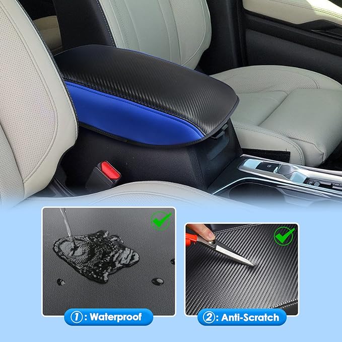 Coleya 2019-2025 2026 Ascent Center Console Cover for Subaru Ascent (Premium/Onyx Edition/Limited/Bronze Edition/Touring), Waterproof&Anti-Scratch Leather Armrest Cover 2025 Ascent Accessories (Blue)