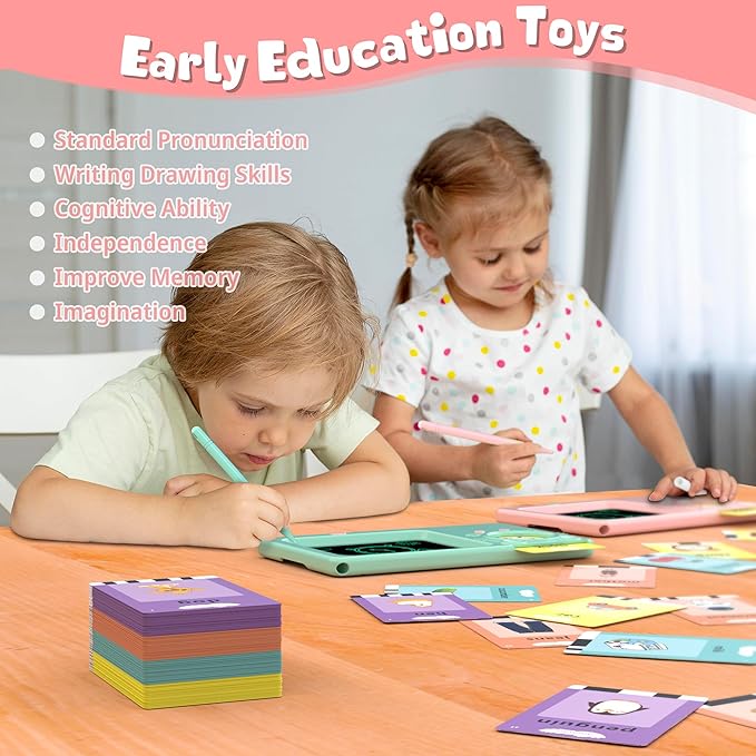 LCD Writing Tablet with Talking Flash Cards, 224 Sight Words Pocket Speech for Toddlers, Educational Learning Toys for Toddlers 1-3, Montessori Toys, Birthday Gift for 1 2 3 4 5 6 Year Old Girls Boys
