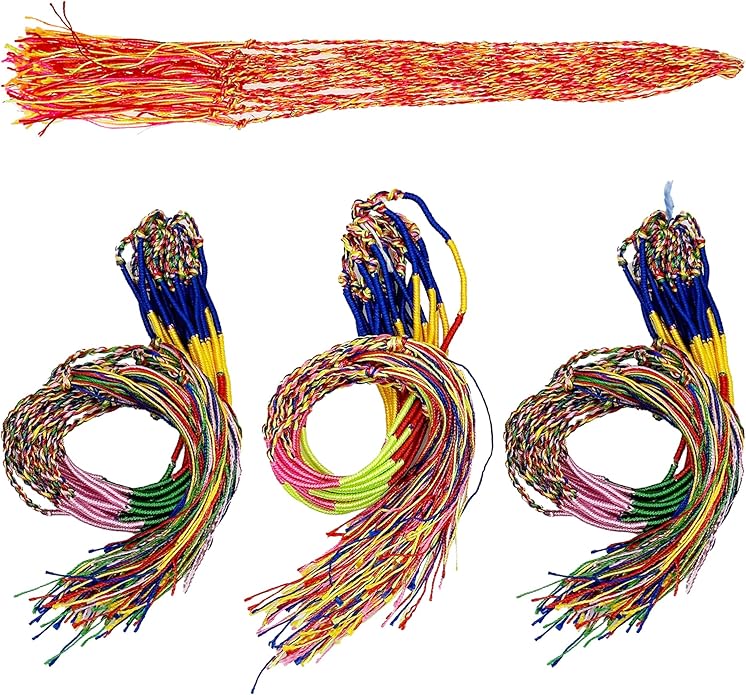 Allazone Handmade Braided Bracelets Assorted Colors Friendship Cords Thread Bracelets, Colorful String Thread Bracelets Friendship Cords Strand Bracelet for Party Favors Supplies