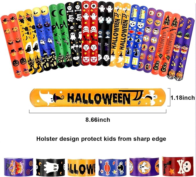 Garma 96Pcs Halloween Slap Bracelets Rubber Wristbands for Halloween Party favors, Kids Girls Boys Toddlers Halloween Gifts
