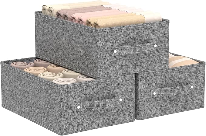 Collapsible Storage Bins, Fabric Organizer Baskets, Cube Boxes for Organizing Home, Office and Closet, Grey, 3 Pack, 13.0x9.0x5.5in