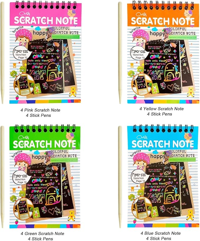 16 Pack Scratch Notebooks Art and Crafts for Kids Ages 4-8-12 Party Favors, Treasure Box Prizes for Kids Classroom Pinata Stuffers Goodie Bags Activities Drawing Girls Birthday Games