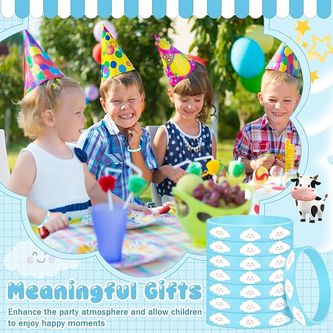 36 Pcs Blue Sky Clouds Silicone Wristband for Kids Cartoon Story Silicone Bracelets Party Favors Rubber Wristbands Baby Shower Birthday Party Decorations