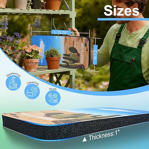 MELOTOUGH Garden Kneeling Pad, 1" Thick Soft NBR Foam Kneeling Pads for Gardening, Cleaning, Work - Lightweight & Comfortable, 15.75"x7.2" (Cactus)