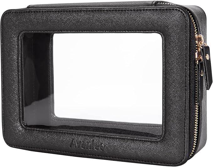 Aveniee Clear Makeup Bag Organizer,Large Travel Toiletry Bag for Women, Waterproof Cosmetic Pouch with Zippers,Car Organizers and Storage Case for Accessories,Black