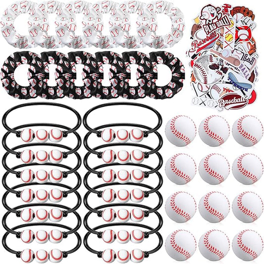 86 Pcs Baseball Party Favors 50 Sheets Baseball Stickers 12 Sports Stress Ball Mini Foam Baseball Ball, 12 Baseball Charm Bracelets, 12 Baseball Scrunchie Sports Valentines Baseball Gifts Supplies