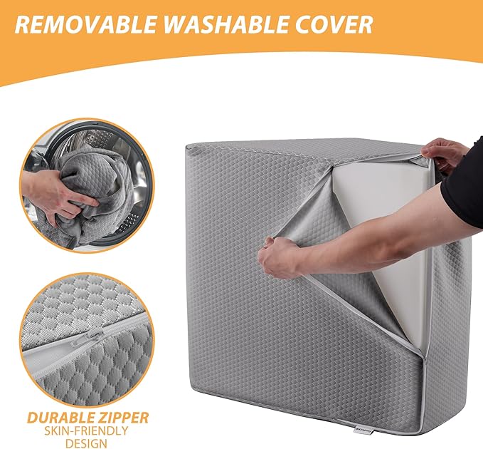 Bedluxe Leg Elevation Pillows, Leg Pillows for Sleeping, Cooling Gel Memory Foam Top, Wedge Pillow for Legs, Leg Wedges for Circulation, Swelling, After Surgery - Removable Cover (8 Inch, Grey)