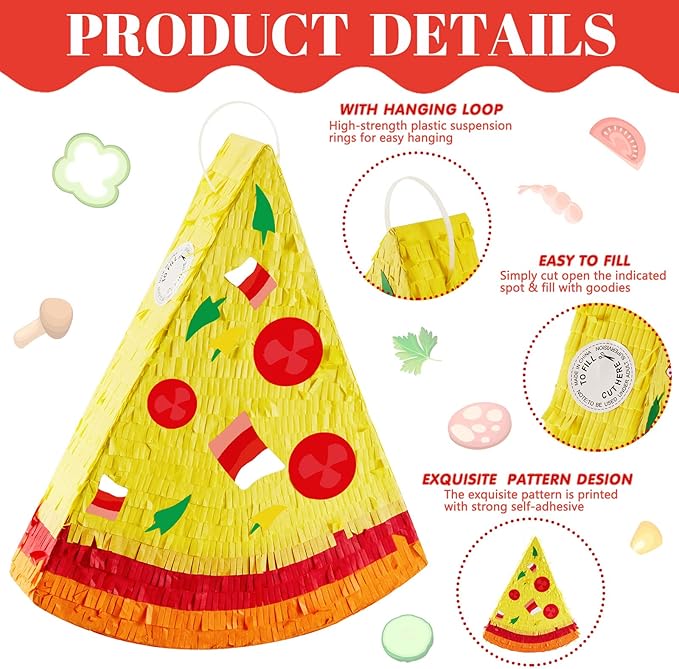Lewtemi Pizza Piñata Pizza Party Favors Pizza Birthday Party Supplies with Stick Confetti and Blindfold Pizza Shower Theme Decorations for Pizza Supply
