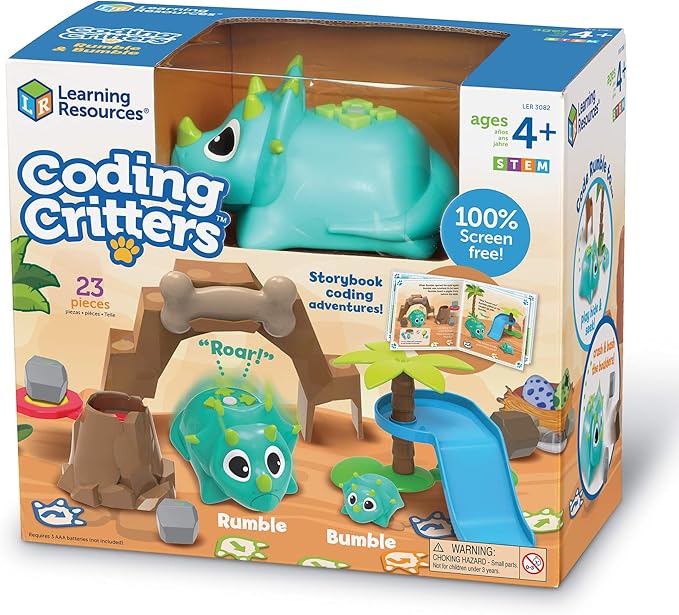 Learning Resources Coding Critters Rumble & Bumble - 23 Pieces, Ages 4+, Educational Learning Games, Screen-Free Early Coding Toy For Kids, Interactive STEM Coding Pet