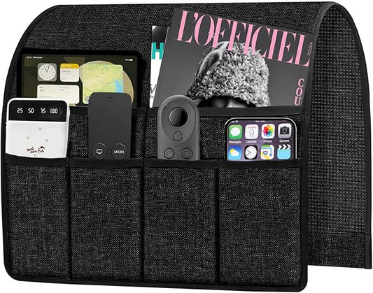 Ntomtuex Armchair Caddy Remote Control Holder for Couch Recliner, Armrest Pocket Organizer for Couch Arm Chair with 6 Pocket for Magazines, Eyeglass, ipad, Phone, Black