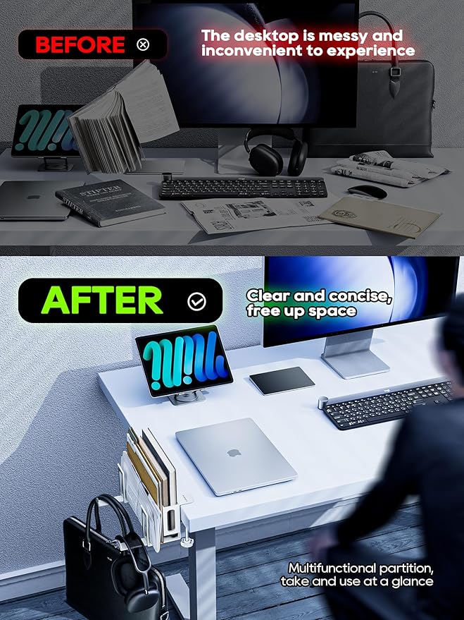 NODOCA 2-Slot Laptop Storage for Desk, Vertical Laptop Stand for Desk, MacBook Vertical Stand, with Headphone Holder, Desk Side Storage for MacBook/Surface/Samsung/HP/Dell[L, White]